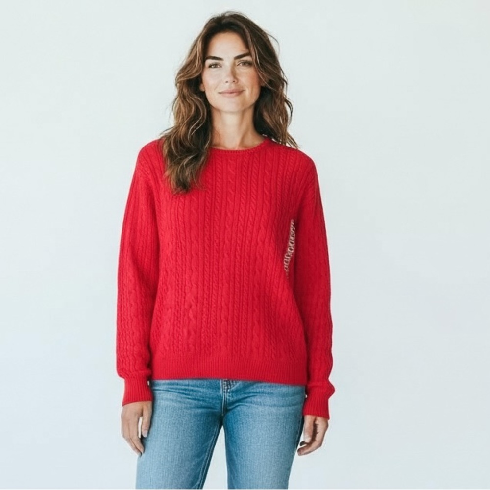 NWT Wainscott Vibrant Pink Crew Neck Cable Knit Sweater